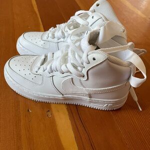 Kids White Nike AF1 High-Top Sneakers